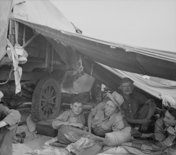 Oklahomans in potato pickers' camp near Shafter, California, 1937. Creator: Dorothea Lange.