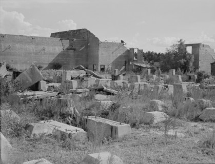 Foundations of lumber sheds in Fullerton, Louisiana, an abandoned lumber town, 1937. Creator: Dorothea Lange.