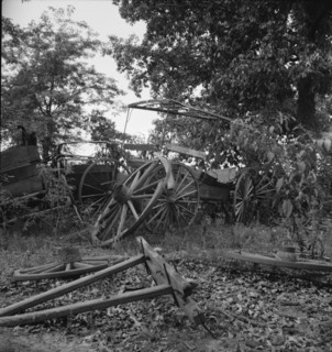 Abandoned coaches and wagons...old blacksmith shop, Wray Plantation, Greene County, Georgia, 1937. Creator: Dorothea Lange.