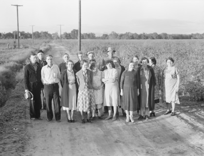 Ten families established by the FSA on the Mineral King Cooperative Farm, Tulare County, CA, 1938. Creator: Dorothea Lange.