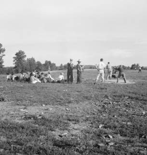 Farmers' baseball game in the country..., near Mountain Home, northern Arkansas, 1938. Creator: Dorothea Lange.