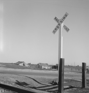 Migrants' tents...along the right of way of the Southern Pacific, near Fresno, CA, 1939. Creator: Dorothea Lange.