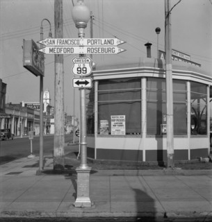 Sign of service station, U.S. 99, Josephine County, Oregon, 1939. Creator: Dorothea Lange.