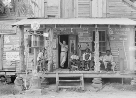 Country store on dirt road, Sunday afternoon, Gordonton, North Carolina, 1939. Creator: Dorothea Lange.