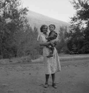 Champion hop picker in squatter camp before the season opens, Washington, Yakima Valley, 1939. Creator: Dorothea Lange.