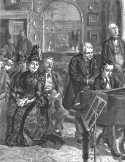 ''That Unfortunate Marriage, by Francis Eleanor Trollope, at the piano sat a smooth faced young gent Creator: Sydney Prior Hall.
