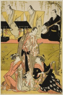 The Actors Sawamura Sojuro III as Soga no Juro, Osagawa Tsuneyo II as Oiso no Tora, Azuma ..., 1784. Creator: Torii Kiyonaga.