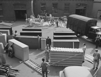 Possibly: United States government workers and carpenters making..., Washington, D.C., 1942. Creator: Gordon Parks.