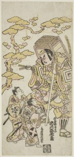 The Actors Ichikawa Ebizo II as Musashibo Benkei, Sakata Shintaro (?) as Soga no Goro, and..., 1744. Creator: Torii Kiyonobu II.