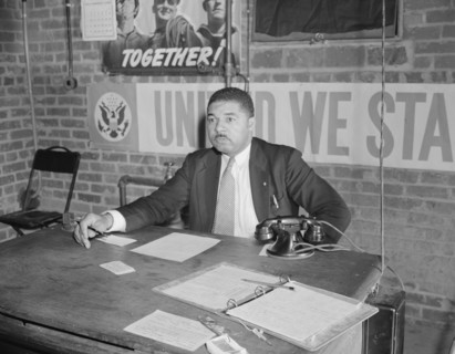 Air raid wardens' meeting in zone nine, Southwest area, Washington, D.C, 1942. Creator: Gordon Parks.