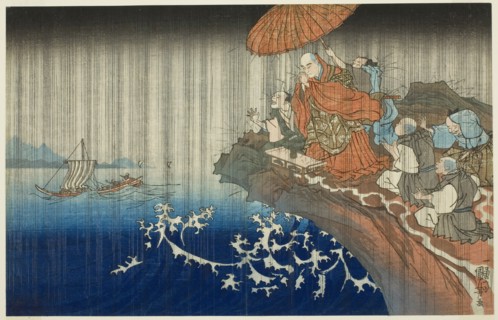 Praying for Rain at Ryozengasaki in Kamakura, 1271 (Bun'ei hachi Kamakura Ryozengasa..., c. 1830/35. Creator: Utagawa Kuniyoshi.