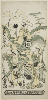 The Actors Tamazawa Saijiro I as Ushiwakamaru, Segawa Kikunojo I as Oroku, and Otani Oniji..., 1744. Creator: Torii Kiyomasu.
