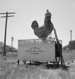 Roadside sculpture (under repair) on U.S. 101, entering Petaluma, Sonoma County, 1939. Creator: Dorothea Lange.