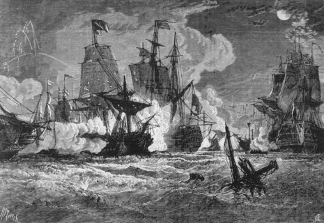 'Naval Action Between the British and the French in Pondicherry Roads', c1891. Creator: James Grant.
