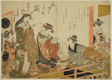 The Courtesans Utagawa and Nanasato from the Yotsumeya, from the album "Comparing New Beau..., 1784. Creator: Kitao Masanobu.