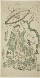 The Actors Sanogawa Ichimatsu I as Soga no Goro and Ikushima Daikichi II as Kewaizaka no S..., 1748. Creator: Torii Kiyomasu.