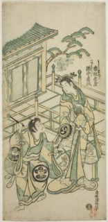 The Actors Ichimura Kamezo I as Urashima Taro and Takinaka Hidematsu I as Kanemoto Gozen i..., 1746. Creator: Torii Kiyonobu II.