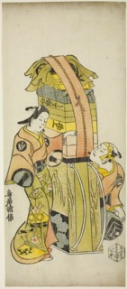 The Actors Ichikawa Danjuro II as Kamada Matahachi and Ichikawa Monnosuke I as Hisamatsu i..., 1720. Creator: Torii Kiyonobu I.