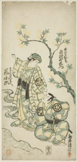The Actors Ichimura Uzaemon VIII as Taira no Koremochi and Arashi Koroku as Makomo no Mae ..., 1747. Creator: Torii Kiyonobu II.