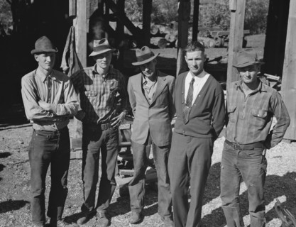 Possibly: Men working in mill, Ola self-help sawmill co-op, Gem County, Idaho, 1939. Creator: Dorothea Lange.