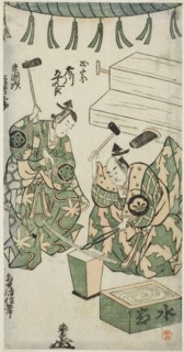 The Actors Fujikawa Heikuro as Masamune and Matsushima Kichisaburo as Rai Kunitsugu in the..., 1746. Creator: Torii Kiyonobu II.