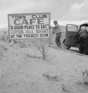 New sign along highway advertises a new enterprise in... Town of Maupin, Oregon, 1939. Creator: Dorothea Lange.