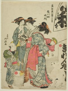 Enjoying the Evening Cool in Hirokoji (Hirokoji no ryosho), from..., late 18th/early 19th century. Creator: Kitao Masanobu.