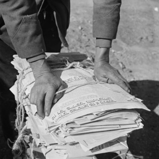 The hands of Mr. Venus Alsobrook, official salvage collector for the..., Washington, D.C., 1942. Creator: Gordon Parks.