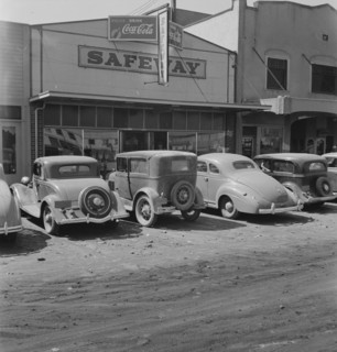 Looking down main street of a frontier..., Tulelake, Siskiyou County, California, 1939. Creator: Dorothea Lange.