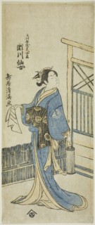 The Actor Segawa Senjo (Kikunojo III) as the wife of Amakawaya Gihei in the play "Kanadeho..., 1776. Creator: Torii Kiyomitsu.