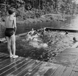 Shallow swimming pool for learners at Camp Nathan Hale, Southfields, New York, 1943 Creator: Gordon Parks.