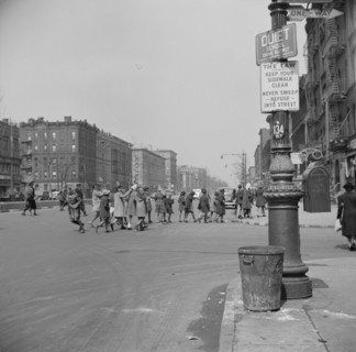Many accidents are attributed to unpatrolled intersections in Harlem, New York, 1943. Creator: Gordon Parks.