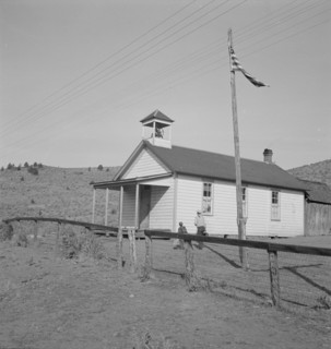 Nine a.m., four pupils attend this day, of the seven...eastern Oregon county school, 1939. Creator: Dorothea Lange.