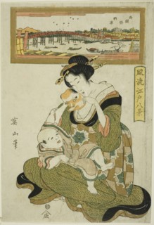 Enjoying the Evening Cool at Ryogoku Bridge (Ryogokubashi noryo), from the..., early 19th century. Creator: Kikugawa Eizan.