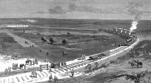''The Russians in Central Asia, view of the Transcaspian Railway', 1888. Creator: Unknown.