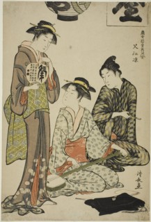 Cooling off at Nakasuo (Nakasu no suzumi), series "A Collection of Contemporary..., c. 1783. Creator: Torii Kiyonaga.