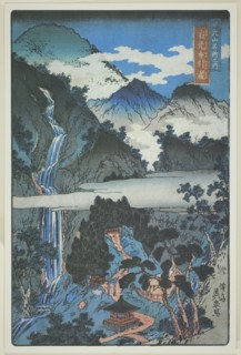 Nunobiki Falls at Jakko Shrine (Jakko Nunobiki no taki), from the series "Scenic Spots..., 1843/46. Creator: Ikeda Eisen.