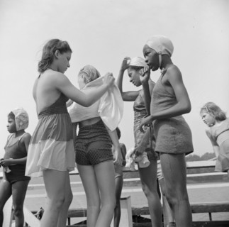 The end of a swimming period, Camp Christmas Seals, Haverstraw, New York, 1943. Creator: Gordon Parks.