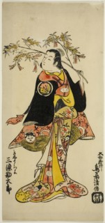 The Actor Sanjo Kantaro II as a madwoman in the play "Kabuto Goban Tadanobu," performed..., c. 1728. Creator: Torii Kiyomasu.