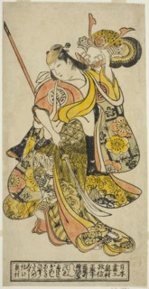 The Actor Hayakawa Shinkatsu as Toyohime in the play "Goshozome Koyo Gunki," performed ..., c. 1727. Creator: Okumura Masanobu.