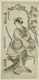 The Actor Anegawa Daikichi as Ayame no Mae in the play "Miyo no Hana Yunzei Kagami," perfo..., 1760. Creator: Torii Kiyomitsu.