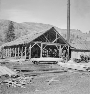 Possibly: The sawmill in operation, Ola self-help sawmill co-op, Gem County, Idaho, 1939. Creator: Dorothea Lange.