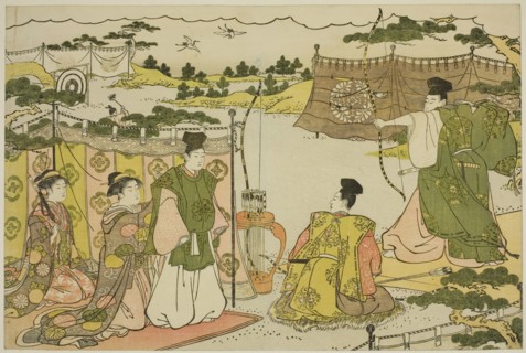 The First Archery Practice of the New Year (Yumi hajime), from the illustrated book..., c. 1787. Creator: Torii Kiyonaga.