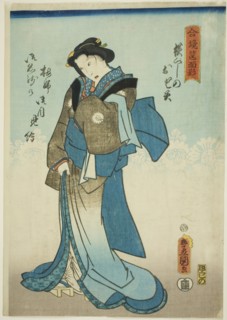 Memorial Portrait of the Actor Onoe Kikugoro IV, from the diptych "Visions of Mementos in...,1860. Creator: Utagawa Kunisada.