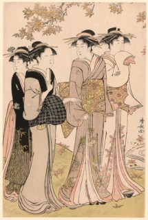 Beauties Under a Maple Tree, from the series "A Collection of Contemporary Beauties of...,c. 1784. Creator: Torii Kiyonaga.