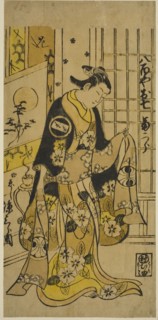 The Actor Segawa Kikujiro I as Oshichi in the play "Shochikubai Kongen Soga," performed..., 1732. Creator: Nishimura Shigenobu.