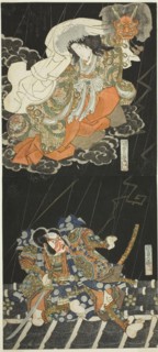 The actors Ichikawa Danjuro VII as Watanabe no Tsuna and Segawa Kikunojo V as the female...,1833. Creator: Utagawa Kunisada.