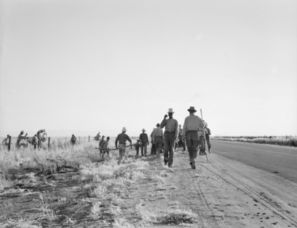 Migratory agricultural workers - cotton hoers, near Los Banos, California, 1939. Creator: Dorothea Lange.