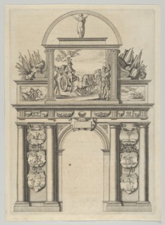 Triumphal arch, from 'Éloges et discours sur la triomphante réception du Roy en sa ville d..., 1629. Creator: Melchior Tavernier.