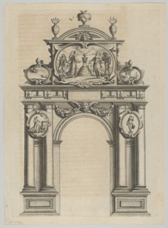 Triumphal arch, from 'Éloges et discours sur la triomphante réception du Roy en sa ville d..., 1629. Creator: Melchior Tavernier.